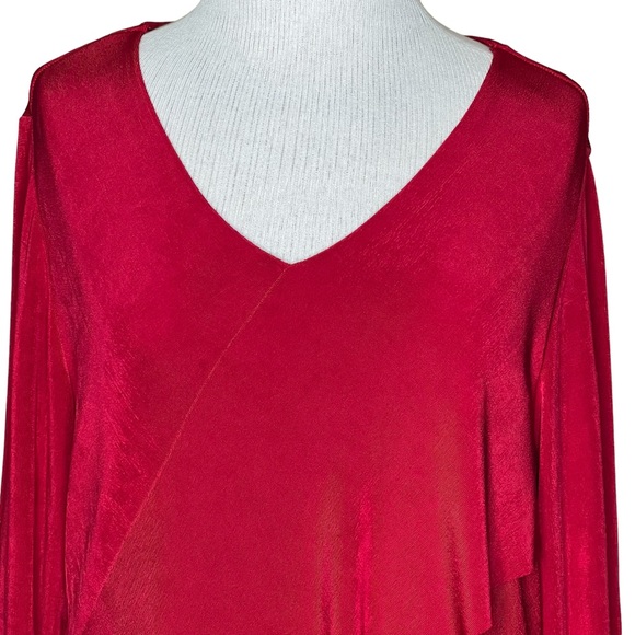 Chico’s Travelers V-Neck Red Layered Front Slinky Jersey Tunic Top Size 2 = L/12 - Picture 2 of 11
